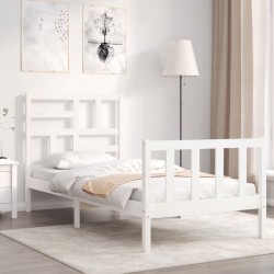 Cadre de lit sans matelas blanc bois de pin massif 