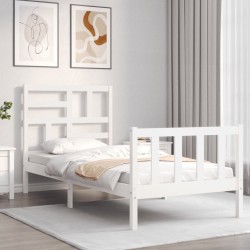 Cadre de lit sans matelas blanc bois de pin massif 