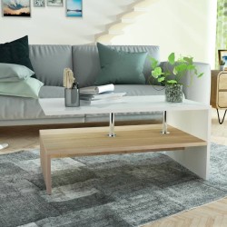Table basse Bois d'ingénierie 90x59x42 cm Chêne et blanc 