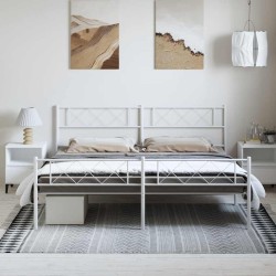 Cadre de lit métal sans matelas et pied de lit blanc 193x203 cm 