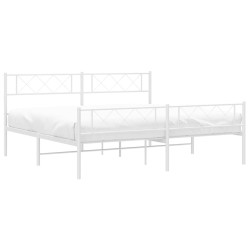 Cadre de lit métal sans matelas et pied de lit blanc 193x203 cm 
