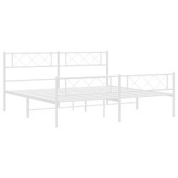 Cadre de lit métal sans matelas et pied de lit blanc 193x203 cm 