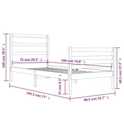 Cadre de lit sans matelas blanc 75x190 cm bois de pin massif 