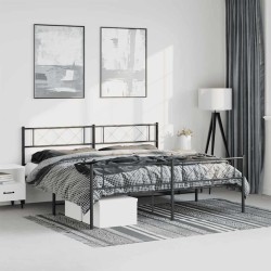 Cadre de lit métal sans matelas avec pied de lit noir 193x203cm 