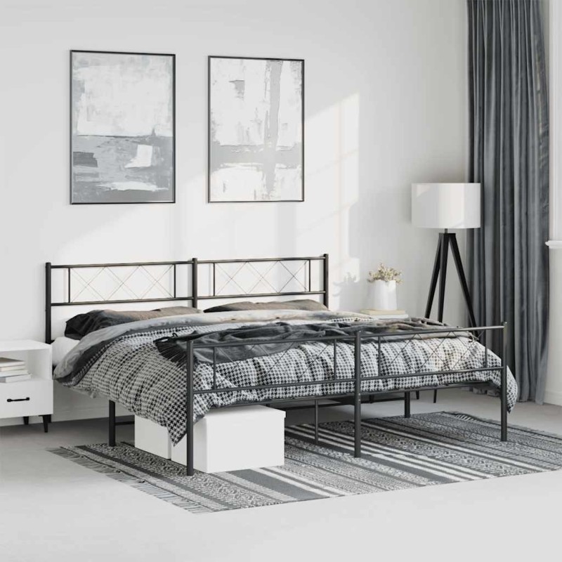 Cadre de lit métal sans matelas avec pied de lit noir 193x203cm 