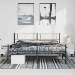 Cadre de lit métal sans matelas avec pied de lit noir 193x203cm 