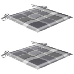 Chaises de jardin lot de 2 avec coussins à carreaux gris Teck 
