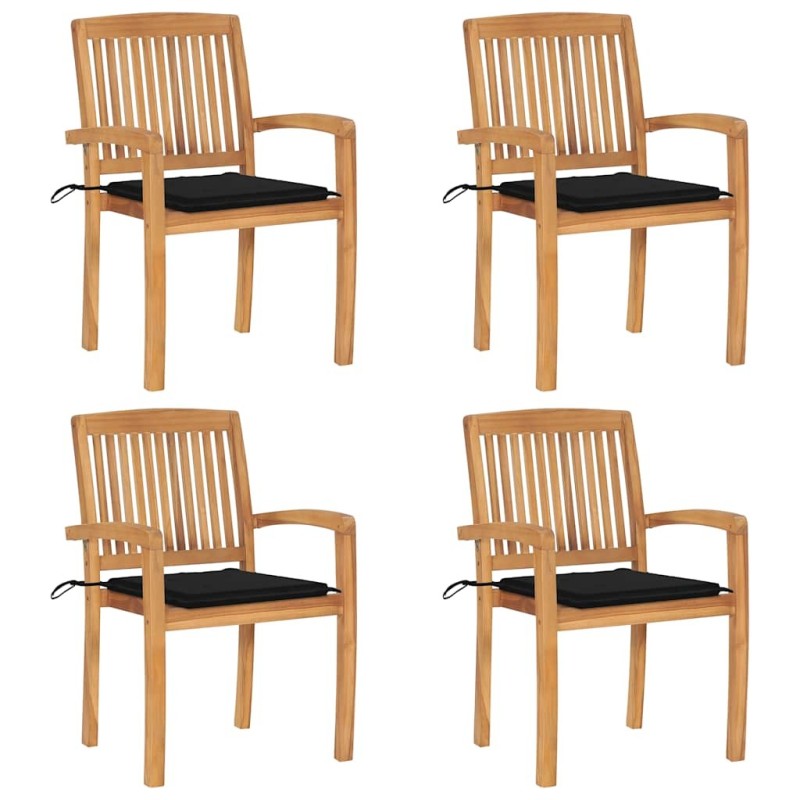 Chaises de jardin empilables avec coussins lot de 4 Teck solide 