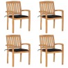 Chaises de jardin empilables avec coussins lot de 4 Teck solide 