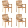Chaises de jardin empilables avec coussins lot de 4 Teck solide 