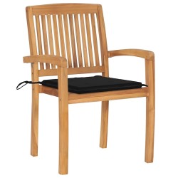 Chaises de jardin empilables avec coussins lot de 4 Teck solide 