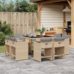 Ensemble à manger de jardin et coussins 9 pcs mélange beige 