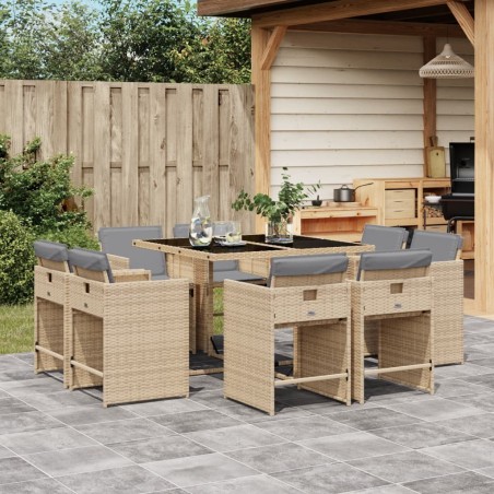 Ensemble à manger de jardin et coussins 9 pcs mélange beige 