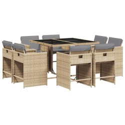 Ensemble à manger de jardin et coussins 9 pcs mélange beige 