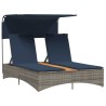 Chaise longue double avec auvent et coussins en polyrotin gris 