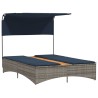 Chaise longue double avec auvent et coussins en polyrotin gris 