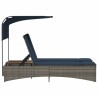 Chaise longue double avec auvent et coussins en polyrotin gris 