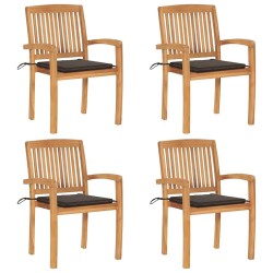 Chaises de jardin empilables avec coussins lot de 4 Teck solide 