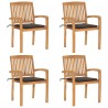 Chaises de jardin empilables avec coussins lot de 4 Teck solide 