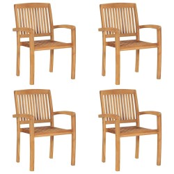 Chaises de jardin empilables avec coussins lot de 4 Teck solide 