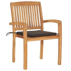 Chaises de jardin empilables avec coussins lot de 4 Teck solide 