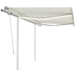 Auvent manuel rétractable avec LED 3x2,5 m Crème 