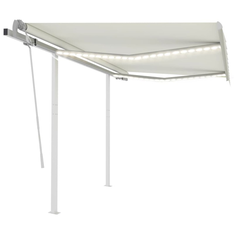 Auvent manuel rétractable avec LED 3x2,5 m Crème 
