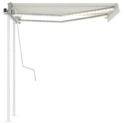 Auvent manuel rétractable avec LED 3x2,5 m Crème 