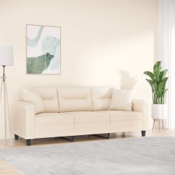 Canapé 3 places avec oreillers beige 180 cm tissu microfibre 