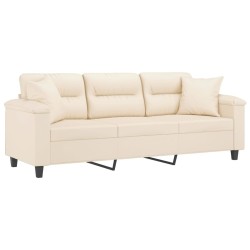 Canapé 3 places avec oreillers beige 180 cm tissu microfibre 