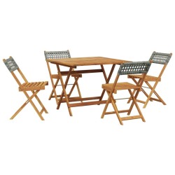 Ensemble à manger de jardin 5 pcs résine tressée et bois massif 