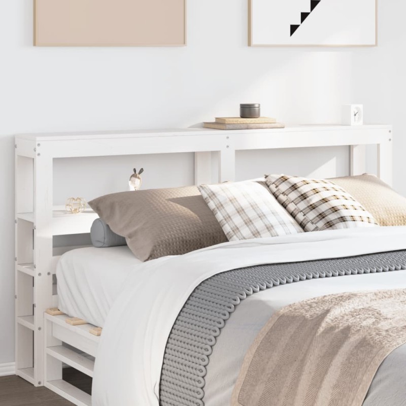 Tête de lit avec étagères blanc 135 cm bois massif de pin 
