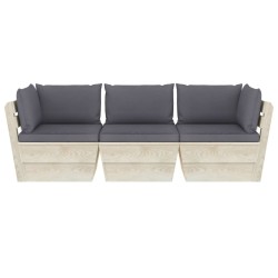 Canapé palette à 3 places de jardin avec coussins Bois d'épicéa 