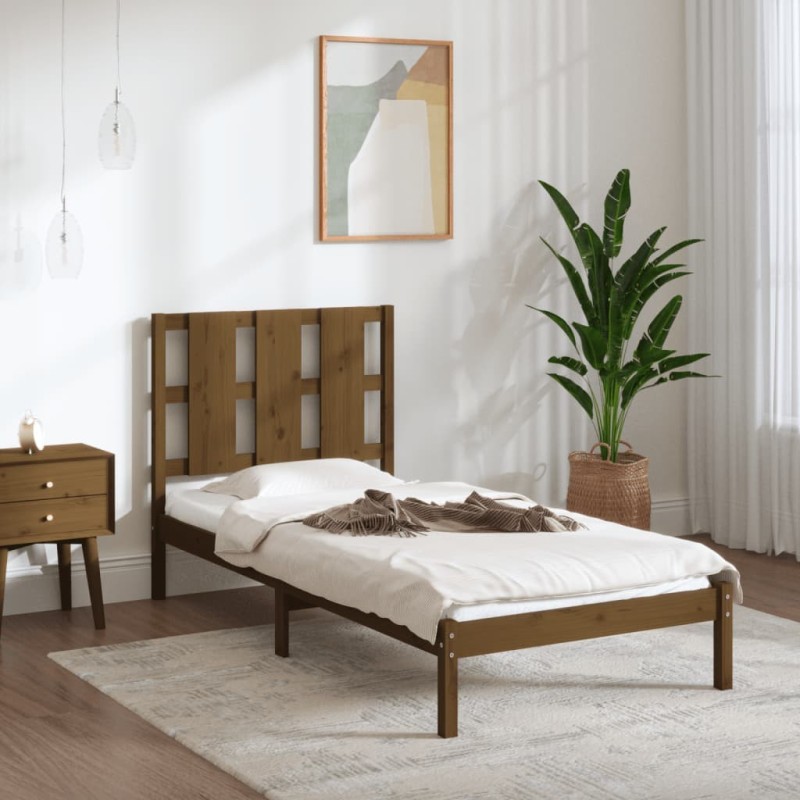 Cadre de lit sans matelas marron miel 100x200cm bois pin massif 