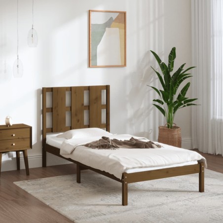 Cadre de lit sans matelas marron miel 100x200cm bois pin massif 