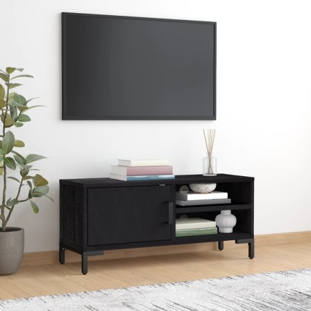 Meuble TV Noir 90x30x40 cm Bois de pin massif 