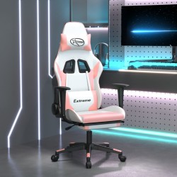 Chaise de jeu avec repose-pied Blanc et rose Similicuir 