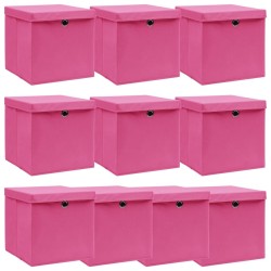 Boîtes de rangement avec couvercles 10pcs Rose 32x32x32cm Tissu 