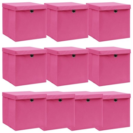 Boîtes de rangement avec couvercles 10pcs Rose 32x32x32cm Tissu 