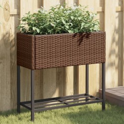 Jardinières avec étagère 2 pcs brun 70x28x70 cm résine tressée 