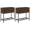 Jardinières avec étagère 2 pcs brun 70x28x70 cm résine tressée 