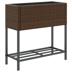 Jardinières avec étagère 2 pcs brun 70x28x70 cm résine tressée 