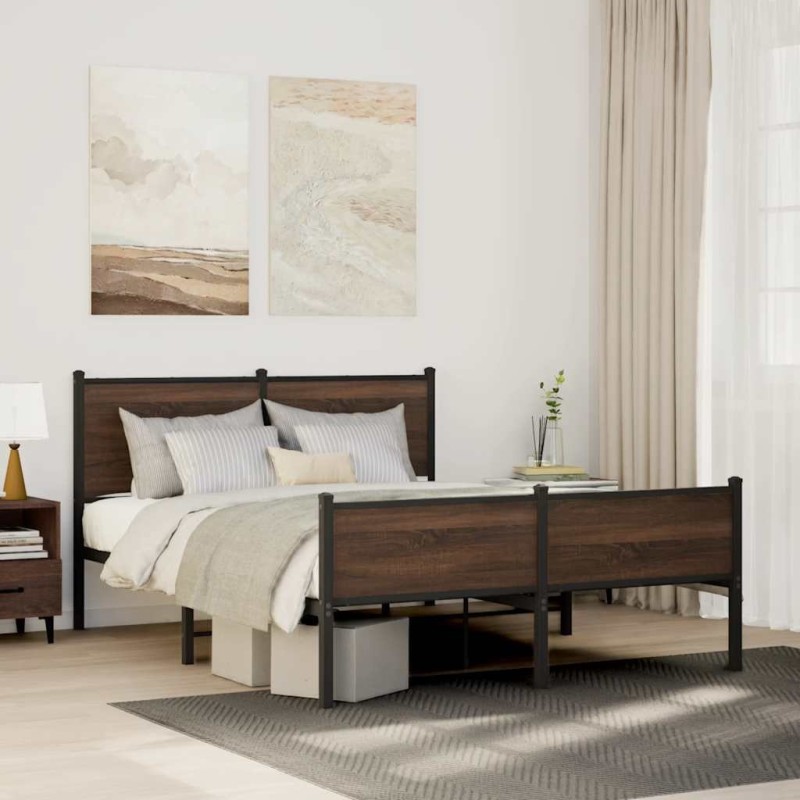 Cadre de lit en métal sans matelas chêne marron 137x190 cm 