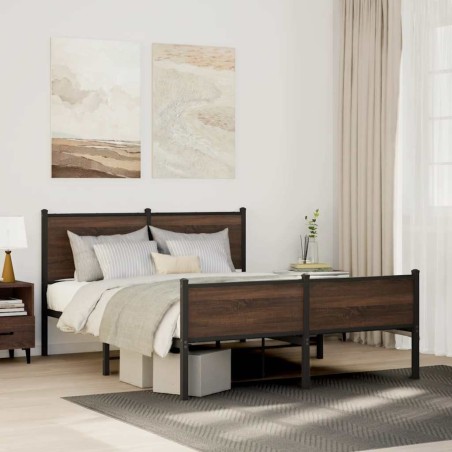 Cadre de lit en métal sans matelas chêne marron 137x190 cm 
