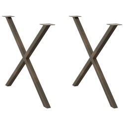 Pieds de table à manger en forme de X, 2 pièces, acier naturel, 90 x (72-73) cm 