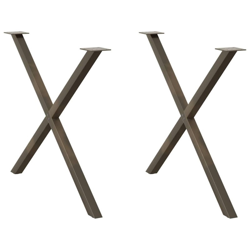 Pieds de table à manger en forme de X, 2 pièces, acier naturel, 90 x (72-73) cm 