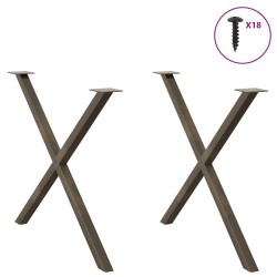 Pieds de table à manger en forme de X, 2 pièces, acier naturel, 90 x (72-73) cm 