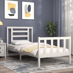 Cadre de lit sans matelas blanc bois de pin massif 