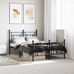 Cadre de lit métal sans matelas avec pied de lit noir 120x200cm 