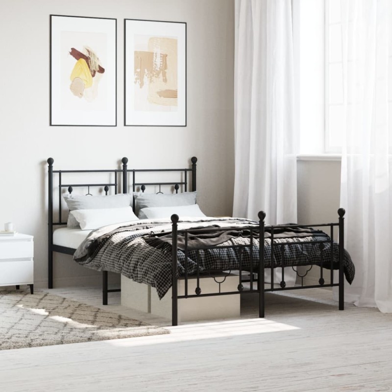 Cadre de lit métal sans matelas avec pied de lit noir 120x200cm 